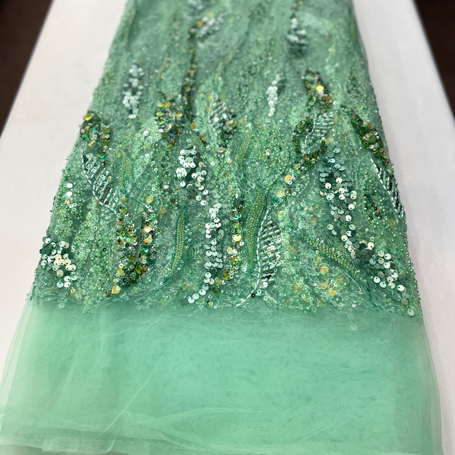 Pearl / Beaded Wedding Dress - Mint Green - 1 Yard