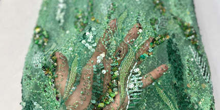 Pearl / Beaded Wedding Dress - Mint Green - 1 Yard