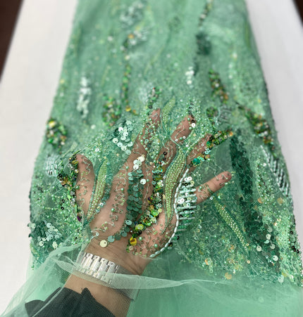 Pearl / Beaded Wedding Dress - Mint Green - 1 Yard