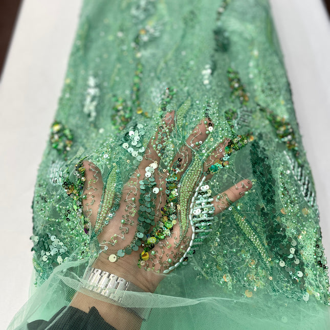 Pearl / Beaded Wedding Dress - Mint Green - 1 Yard