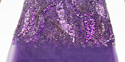 Pearl / Beaded Wedding Dress - Purple - 1 Yard