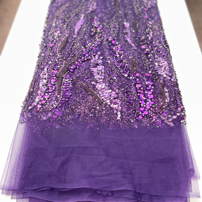 Pearl / Beaded Wedding Dress - Purple - 1 Yard