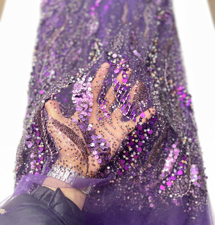 Pearl / Beaded Wedding Dress - Purple - 1 Metre