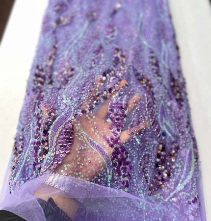 Pearl / Beaded Wedding Dress - Lilac - 1 Metre