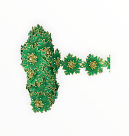 Floral Lace Trimmings - Green / Gold