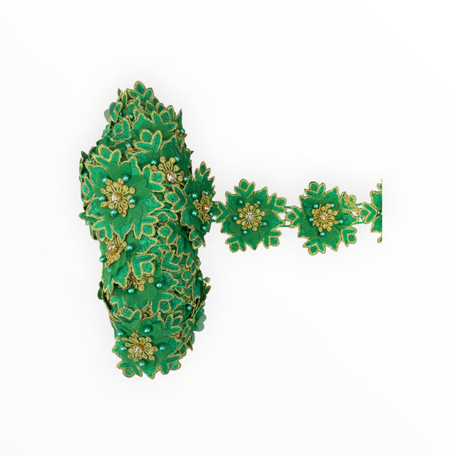 Floral Lace Trimmings - Green / Gold