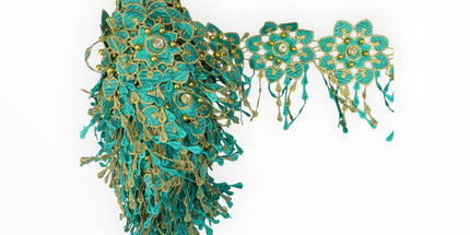 Floral Lace Trimmings - Teal Green / Gold