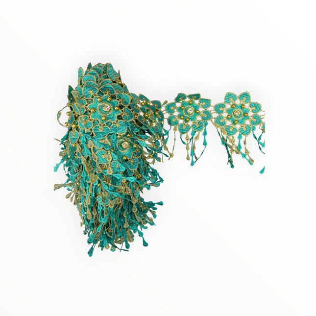 Floral Lace Trimmings - Teal Green / Gold