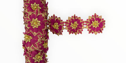 Floral Lace Trimmings - Wine / Gold