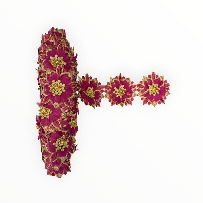 Floral Lace Trimmings - Wine / Gold