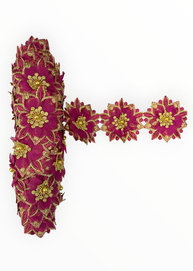 Floral Lace Trimmings - Wine / Gold