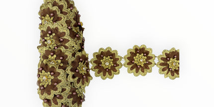 Floral Lace Trimmings - Brown / Gold