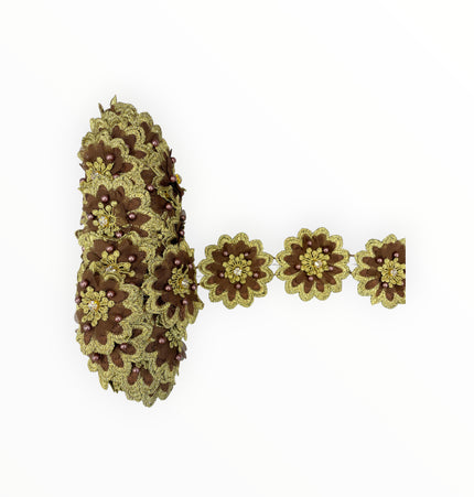 Floral Lace Trimmings - Brown / Gold