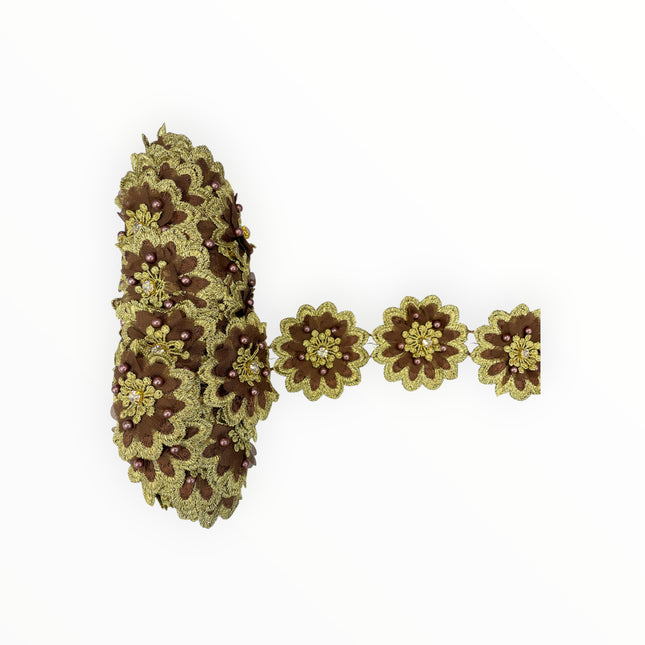 Floral Lace Trimmings - Brown / Gold