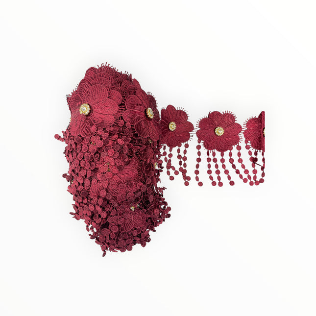 Floral Lace Trimmings - Maroon