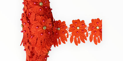 Floral Lace Trimmings - Orange / Redish