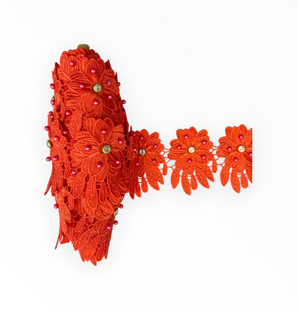 Floral Lace Trimmings - Orange / Redish
