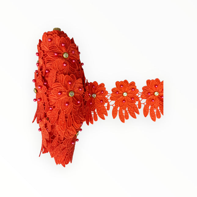 Floral Lace Trimmings - Orange / Redish