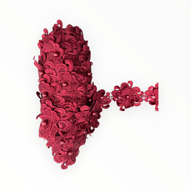 Floral Lace Trimmings - Maroon