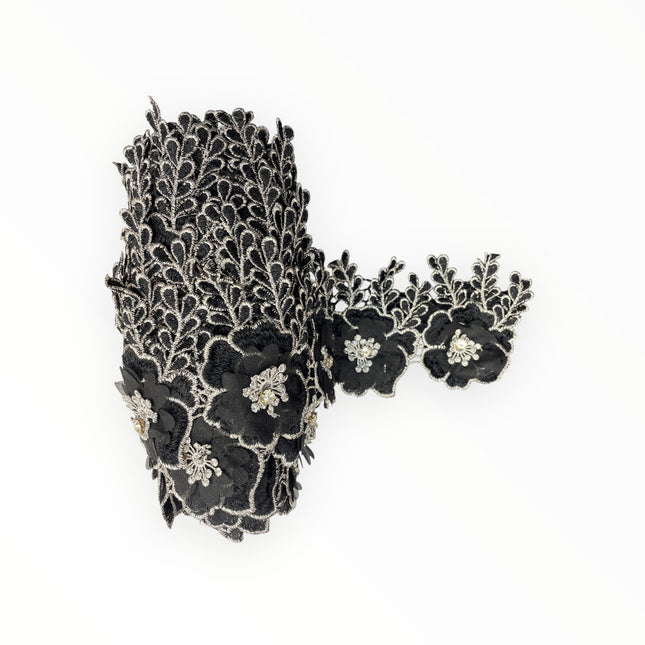 Floral Lace Trimmings - Black / Silver