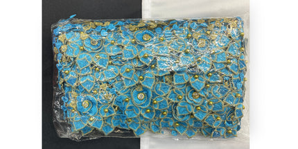 Floral Lace Trimmings by the pack - Blue / Gold