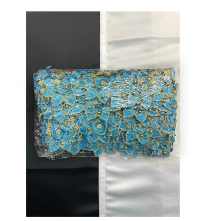 Floral Lace Trimmings by the pack - Blue / Gold