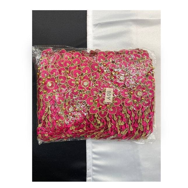 Floral Lace Trimmings Pack - Fuscia Pink / Gold