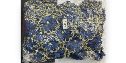 Floral Lace Trimmings Pack - Navy Blue / Gold