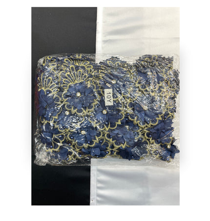 Floral Lace Trimmings Pack - Navy Blue / Gold