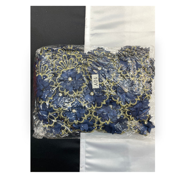 Floral Lace Trimmings Pack - Navy Blue / Gold