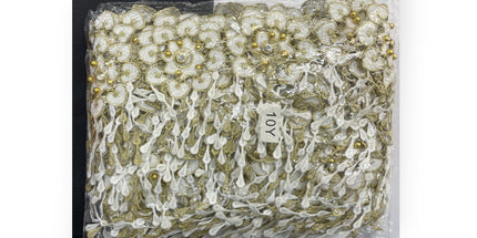 Floral Lace Trimmings Pack - White / Gold