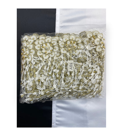 Floral Lace Trimmings Pack - White / Gold