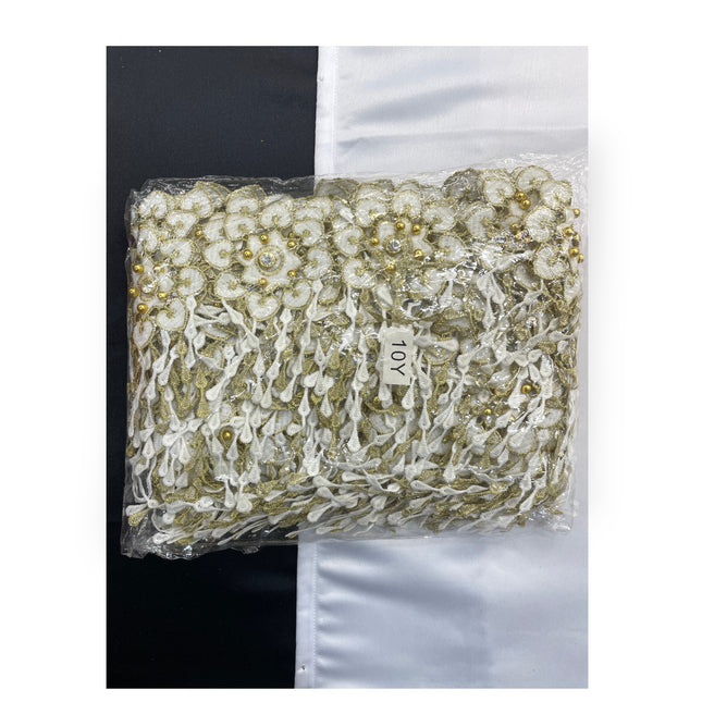 Floral Lace Trimmings Pack - White / Gold