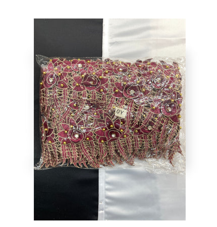 Floral Lace Trimmings Pack - Wine / Gold