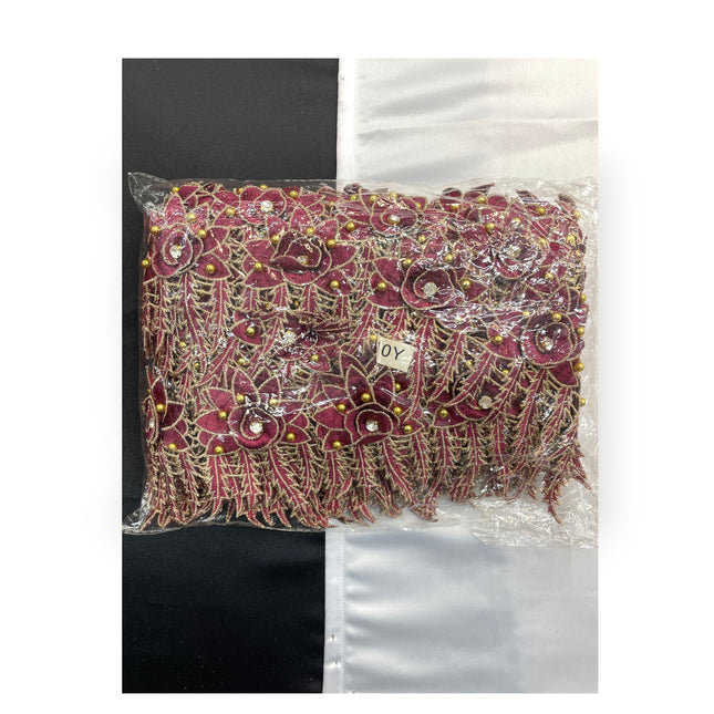 Floral Lace Trimmings Pack - Wine / Gold