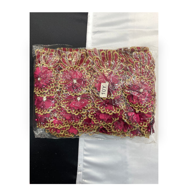 Floral Lace Trimmings Pack - Maroon / Gold