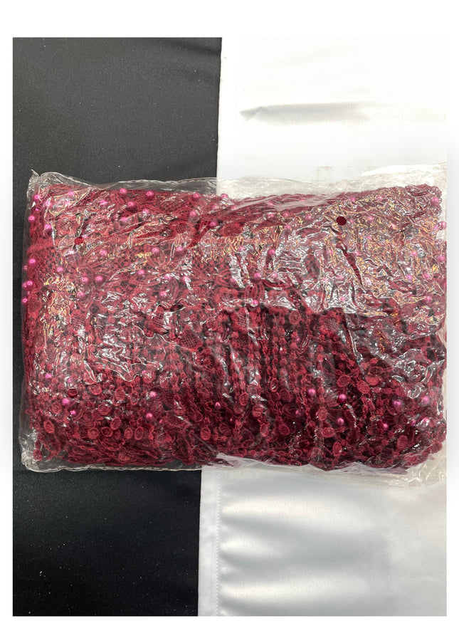 Floral Lace Trimmings Pack - Maroon