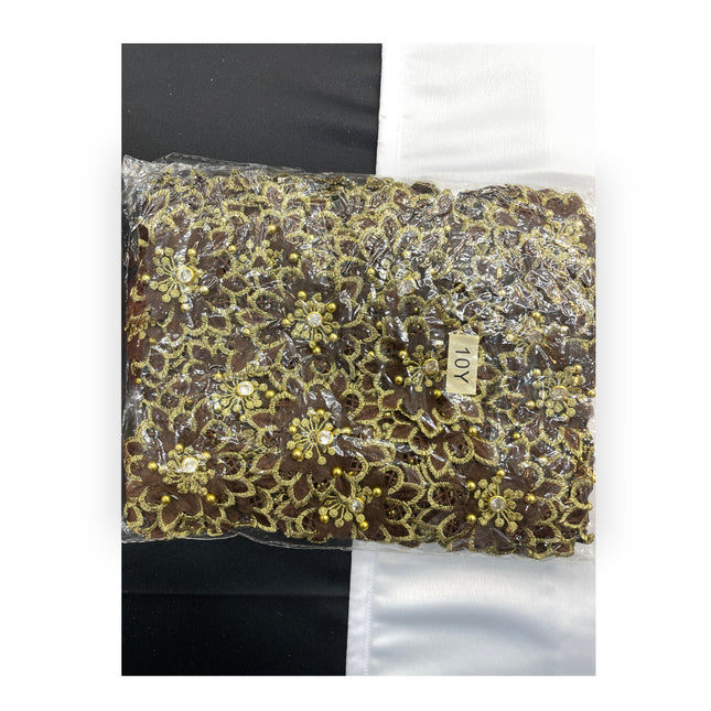 Floral Lace Trimmings Pack - Brown / Gold