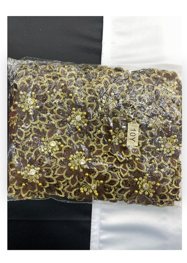 Floral Lace Trimmings Pack - Brown / Gold