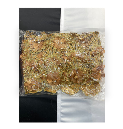 Floral Lace Trimmings Pack - Brown / Gold