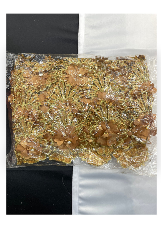 Floral Lace Trimmings Pack - Brown / Gold