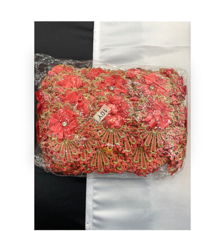 Floral Lace Trimmings Pack - Red / Gold