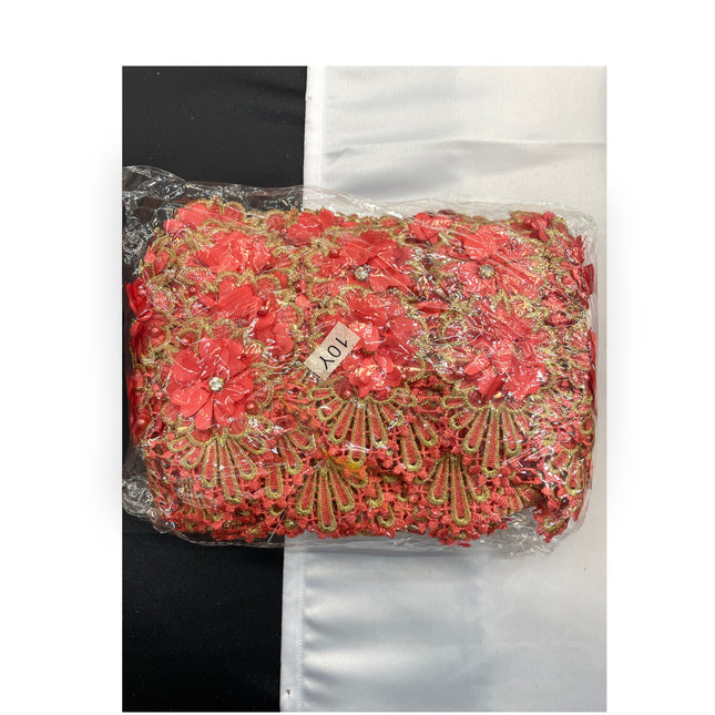 Floral Lace Trimmings Pack - Red / Gold