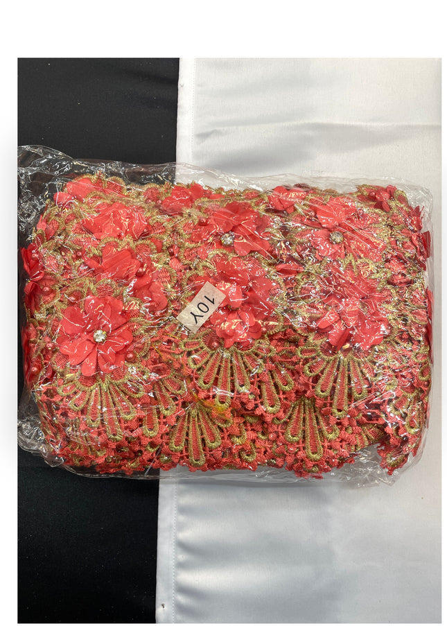 Floral Lace Trimmings Pack - Red / Gold