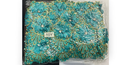 Floral Lace Trimmings Pack - Teal Blue / Gold