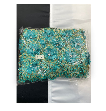 Floral Lace Trimmings Pack - Teal Blue / Gold