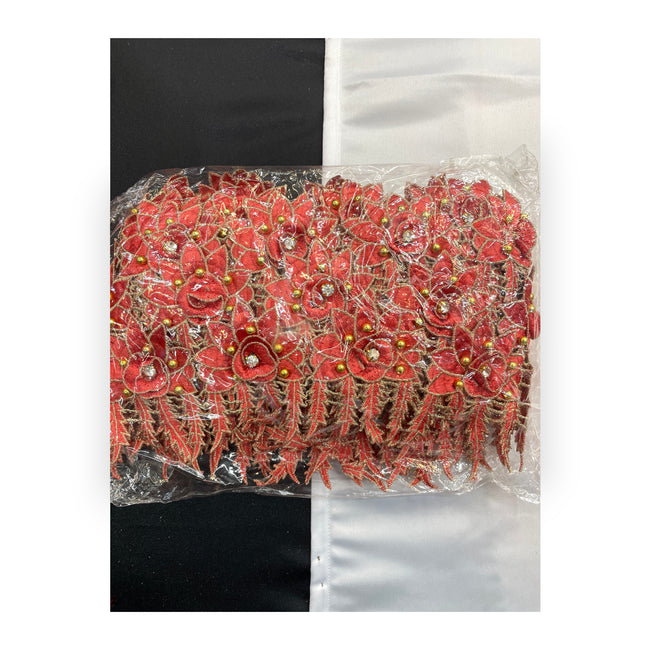 Floral Lace Trimmings Pack - Red / Gold