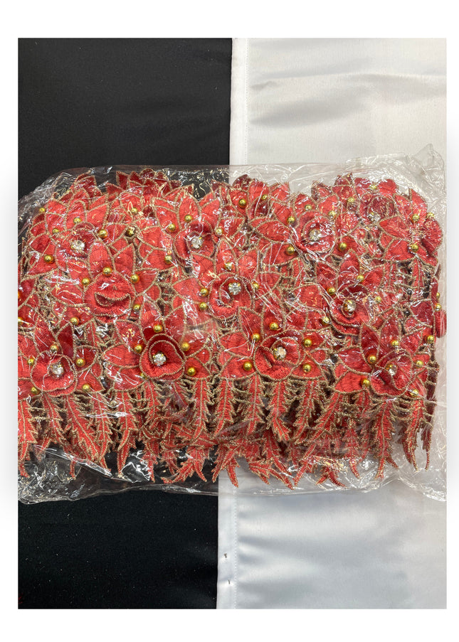 Floral Lace Trimmings Pack - Red / Gold