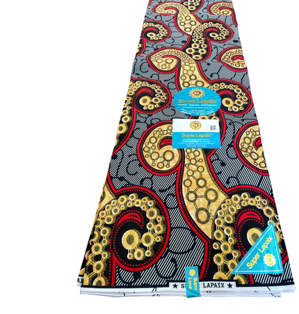African Shiny Print Fabric - 6 Yards - Polycotton