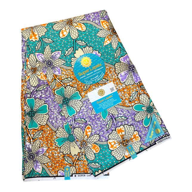 African Shiny Print Fabric - 6 Yards - Polycotton